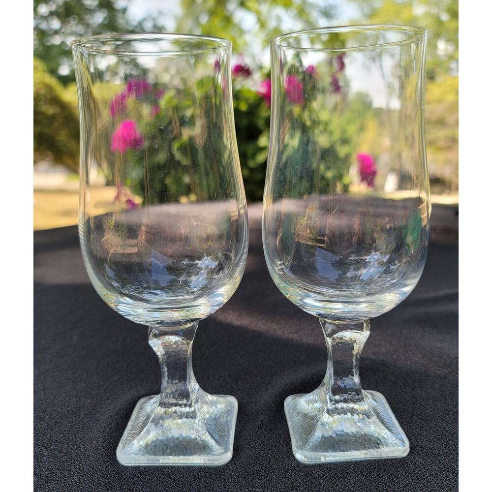 Unique Textured Rosenthal Glass Germany Square Bottom Stem Ware 7 inch 10oz